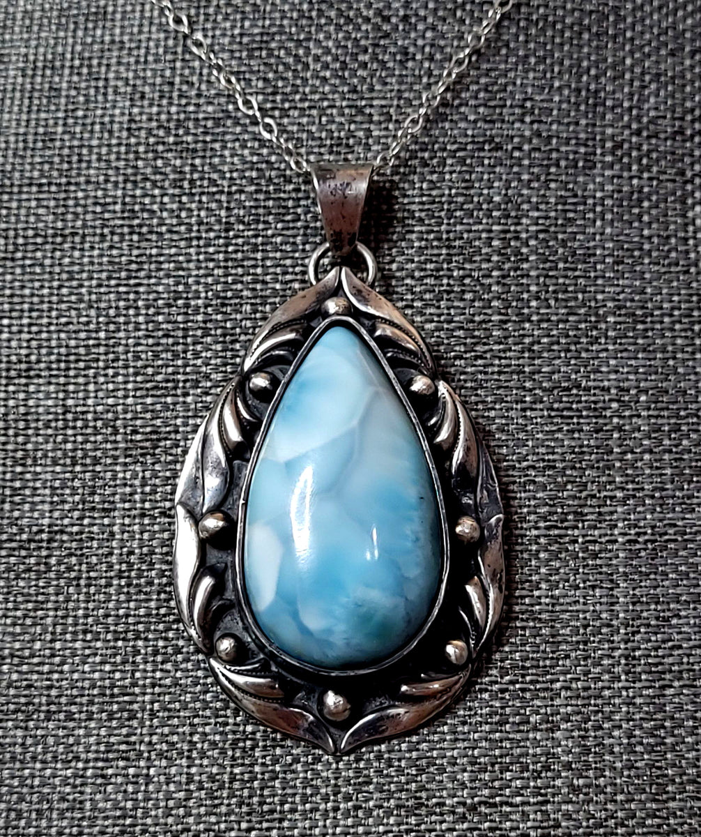 925 Sterling Silver deals Larimar Necklace