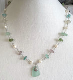 Beach Sea Glass Baroque Pearls Sterling Silver Necklace Made In USA