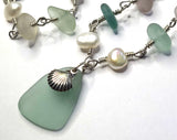 Beach Sea Glass Baroque Pearls Sterling Silver Necklace Made In USA