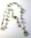 Beach Sea Glass Baroque Pearls Sterling Silver Necklace Made In USA