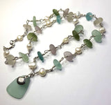 Beach Sea Glass Baroque Pearls Sterling Silver Necklace Made In USA