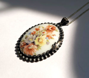 Coquette Sterling Silver Antique Porcelain Cameo Pendant