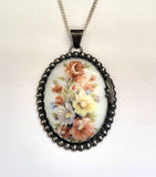 Coquette Sterling Silver Antique Porcelain Cameo Pendant