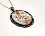 Coquette Sterling Silver Antique Porcelain Cameo Pendant