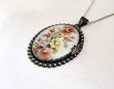 Coquette Sterling Silver Antique Porcelain Cameo Pendant