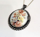 Coquette Sterling Silver Antique Porcelain Cameo Pendant