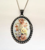 Coquette Sterling Silver Antique Porcelain Cameo Pendant