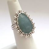 Aquamarine Rose Cut Sterling Silver Ring JILLIAN VO Made In USA