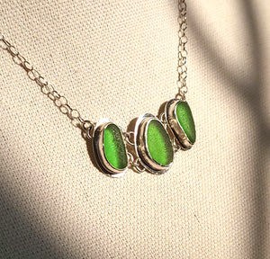 Sea Beach Glass Genuine Surf Tumbled Sterling Silver Necklace