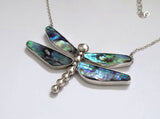 NZ Paua Abalone Sterling Silver Dragonfly Necklace Large