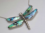 NZ Paua Abalone Sterling Silver Dragonfly Necklace Large