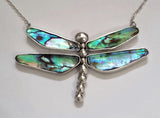 NZ Paua Abalone Sterling Silver Dragonfly Necklace Large