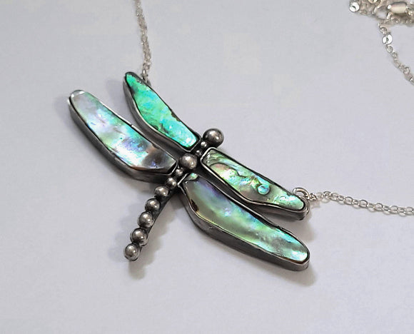 Dragonfly Necklace Sterling Silver NZ Paua Abalone Med