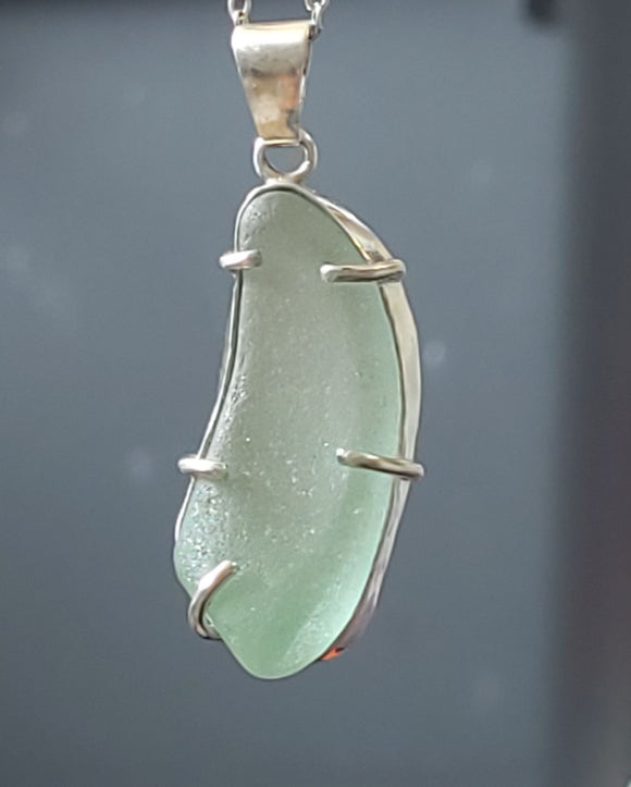 Sea Glass Genuine Surf Tumbled Sterling Silver Pendant