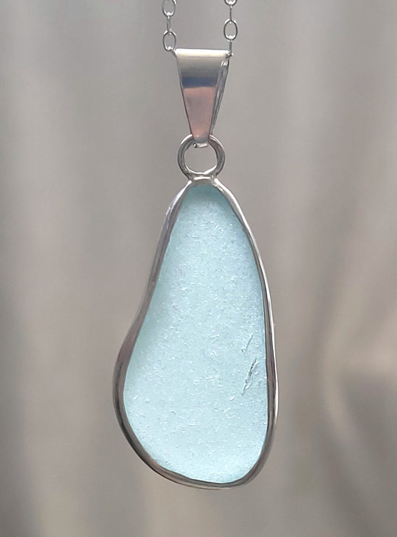 Sea Beach Glass Genuine Surf Tumbled Sterling Silver Pendant