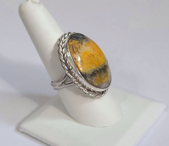 Large Bumble Bee Jasper Sterling Silver Ring