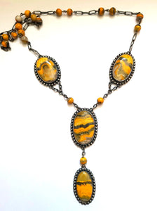 Large Bumble Bee Jasper Sterling Silver Necklace