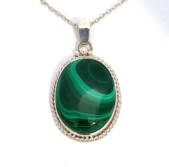 Bullseye Malachite Sterling Silver Pendant