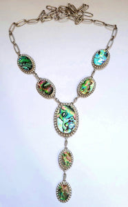 NZ Paua Abalone Sterling Silver Lariat Necklace