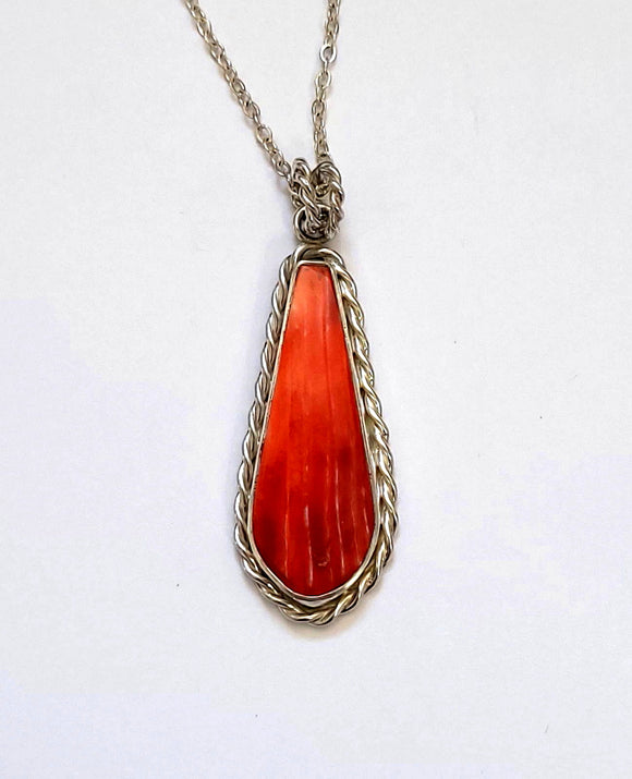 Orange Spiny Oyster Sterling Silver Pendant