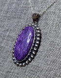 Large Charoite Sterling Silver Pendant Necklace With Chain JILLIAN VO ~ USA MADE