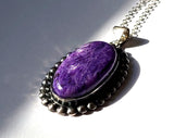 Large Charoite Sterling Silver Pendant Necklace With Chain JILLIAN VO ~ USA MADE