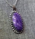 Large Charoite Sterling Silver Pendant Necklace With Chain JILLIAN VO ~ USA MADE