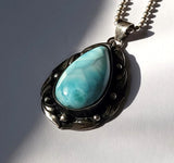 Larimar AAA Cab 925 Sterling Silver Pendant With Chain JILLIAN VO ~ USA