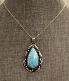 Larimar AAA Cab 925 Sterling Silver Pendant With Chain JILLIAN VO ~ USA