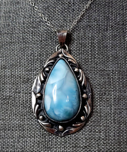 Larimar AAA Cab 925 Sterling Silver Pendant With Chain JILLIAN VO ~ USA