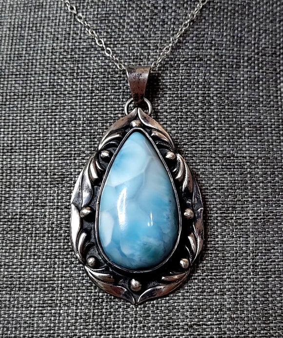 Larimar AAA Cab 925 Sterling Silver Pendant With Chain JILLIAN VO ~ USA