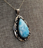 Larimar AAA Cab 925 Sterling Silver Pendant With Chain JILLIAN VO ~ USA