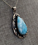 Larimar AAA Cab 925 Sterling Silver Pendant With Chain JILLIAN VO ~ USA