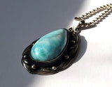 Larimar AAA Cab 925 Sterling Silver Pendant With Chain JILLIAN VO ~ USA