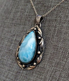 Larimar AAA Cab 925 Sterling Silver Pendant With Chain JILLIAN VO ~ USA