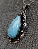 Larimar AAA Cab 925 Sterling Silver Pendant With Chain JILLIAN VO ~ USA