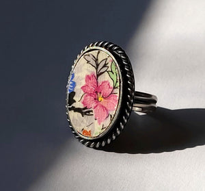 Coquette Sterling Silver Cameo Ring 7 Antique Lord Nelson Marina Chintz