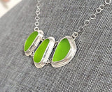 Beach Sea Glass Genuine Surf Tumbled Key Lime Sterling Silver Necklace