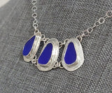 Cobalt Beach Sea Glass Genuine Surf Tumbled Sterling Silver Necklace