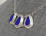 Cobalt Beach Sea Glass Genuine Surf Tumbled Sterling Silver Necklace