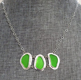 Kelly Green Beach Sea Glass Genuine Surf Tumbled Sterling Silver Necklace