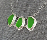 Kelly Green Beach Sea Glass Genuine Surf Tumbled Sterling Silver Necklace