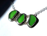 Kelly Green Beach Sea Glass Genuine Surf Tumbled Sterling Silver Necklace