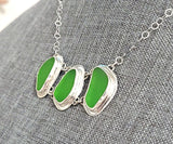 Kelly Green Beach Sea Glass Genuine Surf Tumbled Sterling Silver Necklace