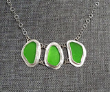 Kelly Green Beach Sea Glass Genuine Surf Tumbled Sterling Silver Necklace