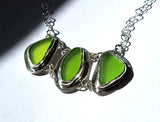 Key Lime Green Beach Sea Glass Genuine Surf Tumbled Sterling Silver Necklace