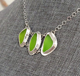 Key Lime Green Beach Sea Glass Genuine Surf Tumbled Sterling Silver Necklace