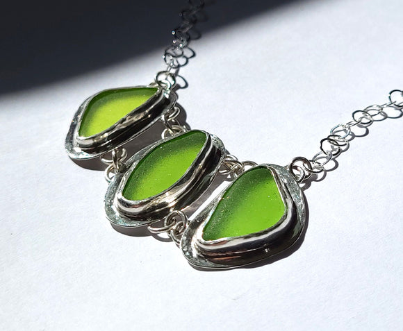 Key Lime Green Beach Sea Glass Genuine Surf Tumbled Sterling Silver Necklace