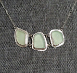 Seafoam Blue Beach Sea Glass Genuine Surf Tumbled Sterling Silver Necklace