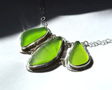 Large Beach Glass Genuine Surf Tumbled Key Lime Sterling Silver Necklace